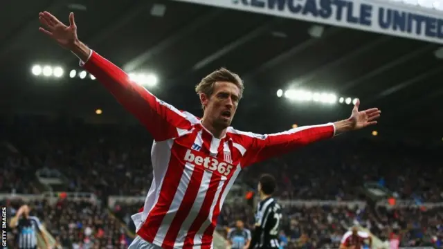 Peter Crouch celebrates scoring for Stoke