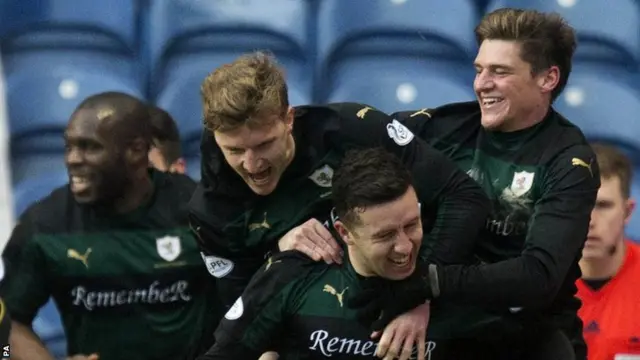 Raith Rovers' Ryan Conroy celebrates his goal with team-mates