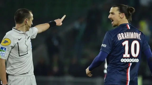 Zlatan Ibrahimovic and French referee Ruddy Buquet