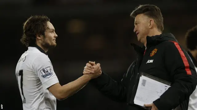 Manchester United manager Louis van Gaal thanks Daley Blind