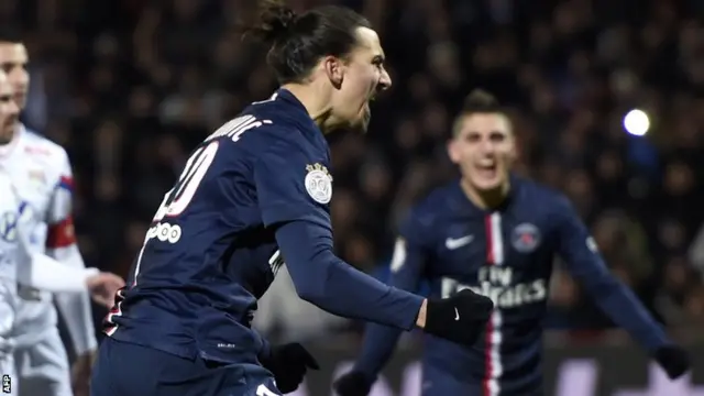 Zlatan Ibrahimovic celebrates his penalty for PSG