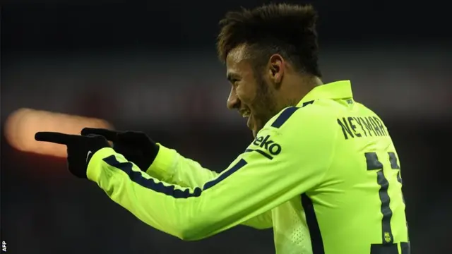 Barcelona striker Neymar Jr celebrates