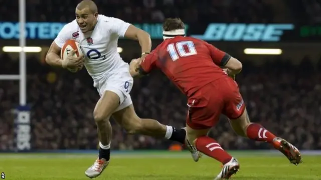 England's Jonathan Joseph scores against Wales