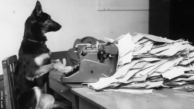 Dog at typewriter