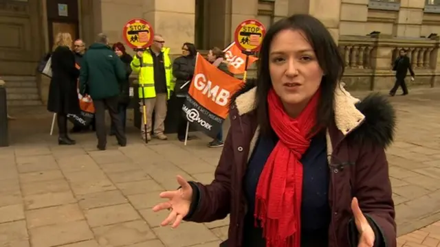 Susana Mendonça in front of GMB workers in front of the council house