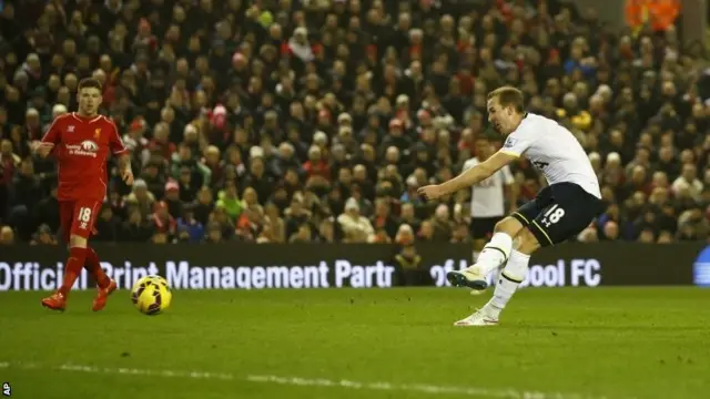 Harry Kane (right) scores for Spurs