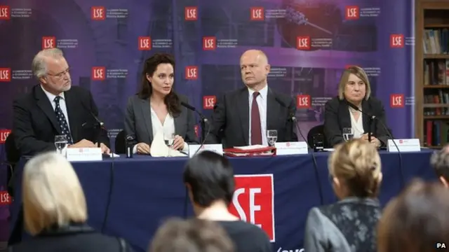 William Hague and Angelina Jolie on a panel at the launch of the LSE's Women, Peace and Security Centre