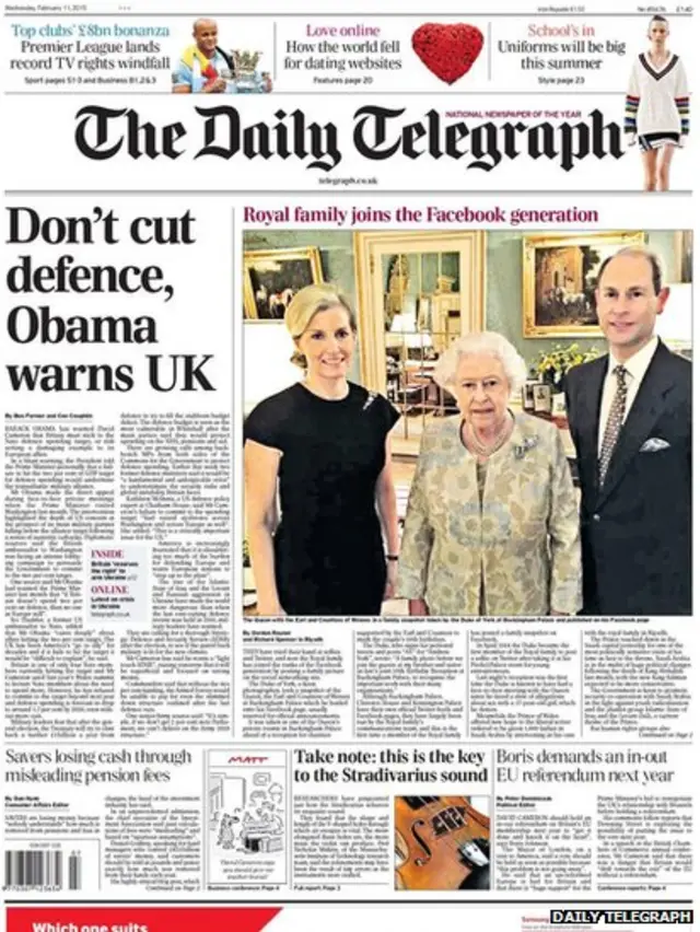 Tomorrow's Telegraph front page