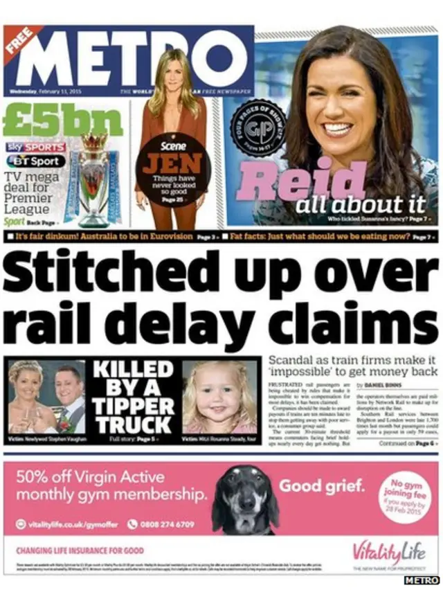 Tomorrow's Metro front page