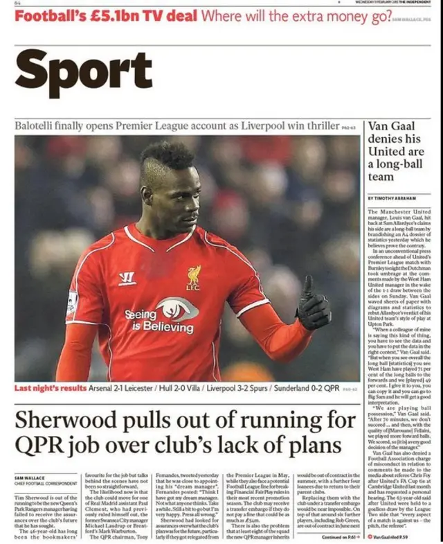 Wednesday's Independent back page