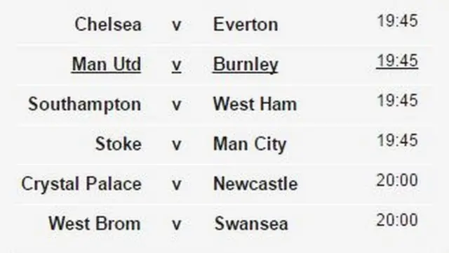 Premier League fixtures