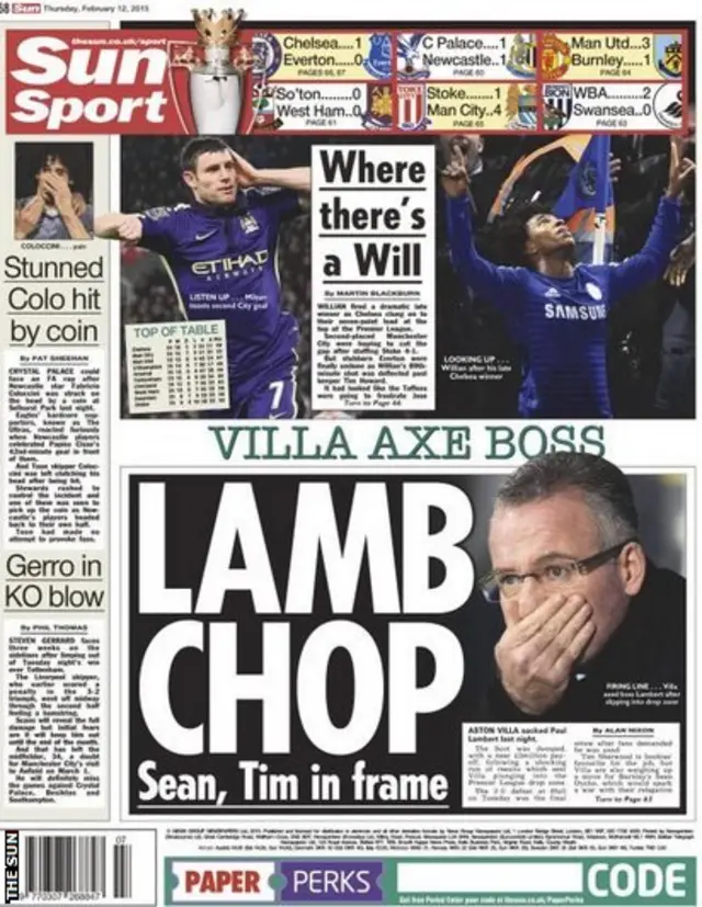 The Sun's back page on Thursday