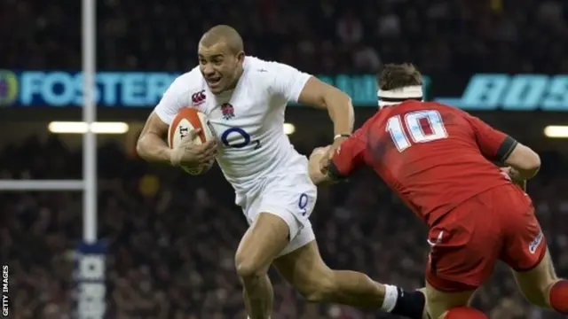 Jonathan Joseph avoids a tackle against Wales