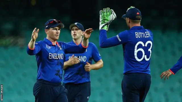 England celebrate a wicket