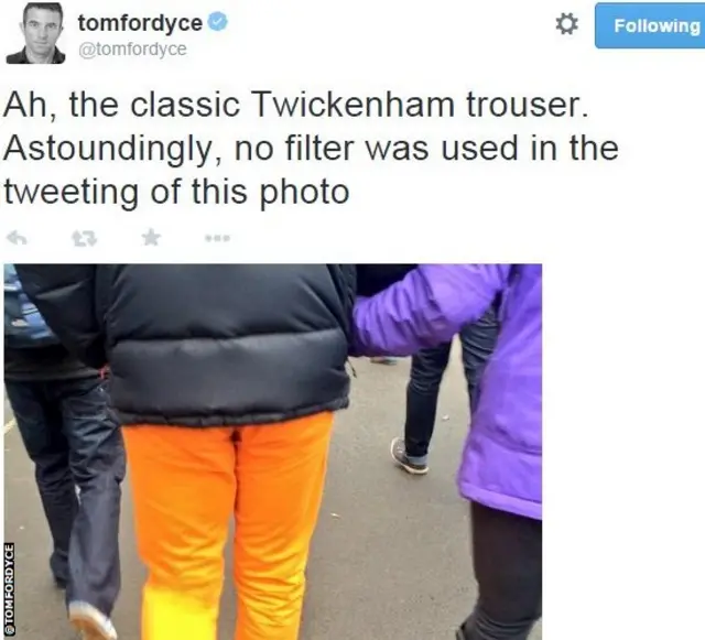 Trousers on the way to Twickenham