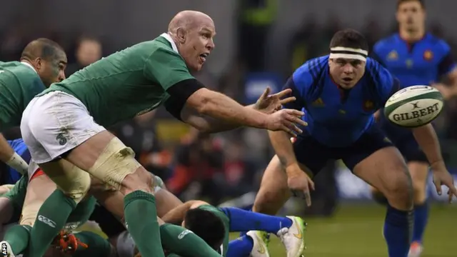 Paul O'Connell releases from the ruck for Ireland