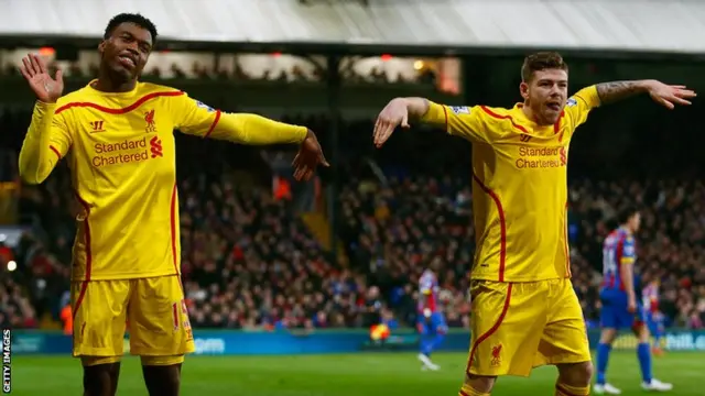 Daniel Sturridge and Alberto Moreno dance