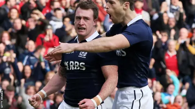 Stuart Hogg celebrates for Scotland