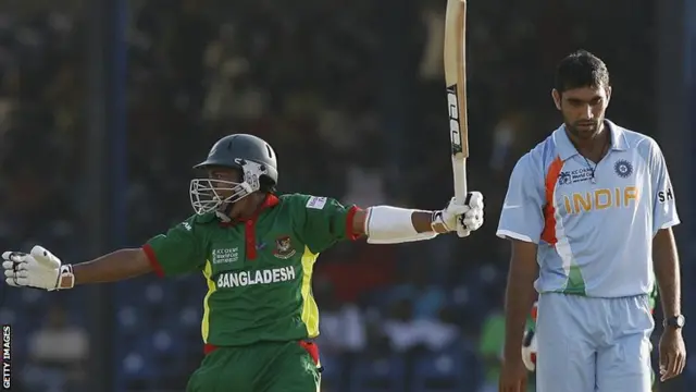 Mushfiqur Rahim celebrates Bangladesh's win over India in 2007