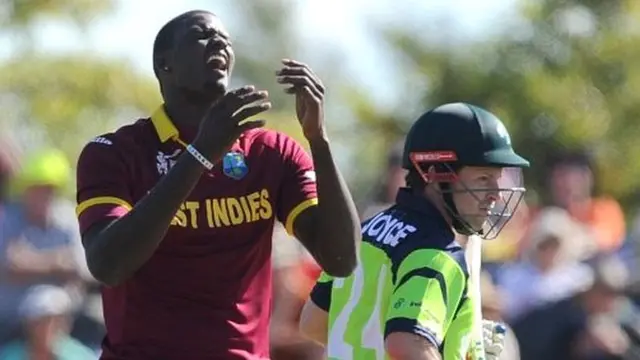 Jason Holder reacts