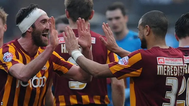 Bradford City"s Rory McArdle (left) celebrates with James Meredith after their side's FA Cup win over Sunderland