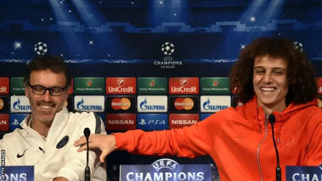 PSG manager Laurent Blanc (left) defender David Luiz