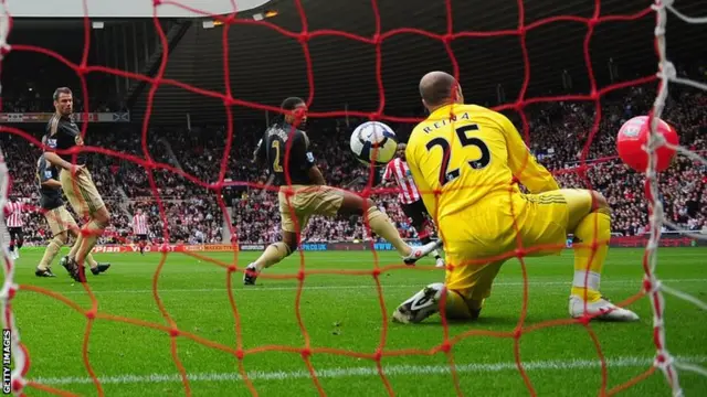 Darren Bent scores against Liverpool