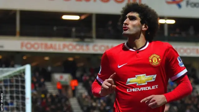 Marouane Fellaini celebrates putting Man United in front