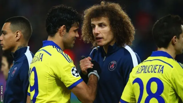 Diego Costa and David Luiz shake hands