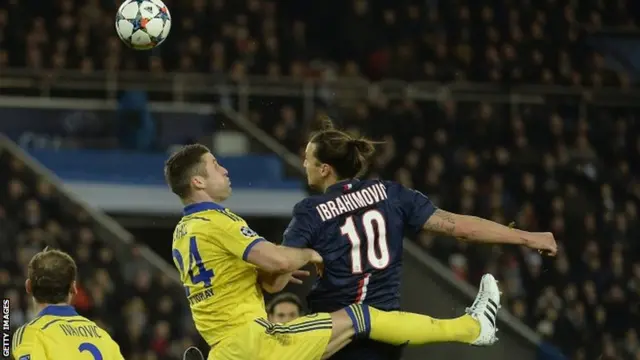 Zlatan Ibrahimovic heads towards goal