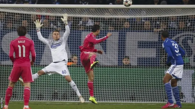 Cristiano Ronaldo heads in a goal