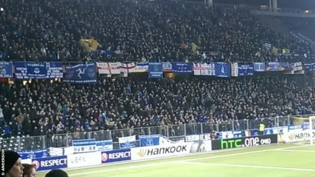 Everton's supporters at Young Boys Europa League match