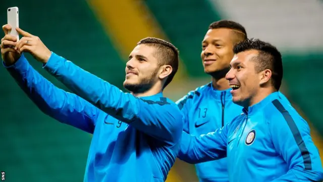 Inter players at Celtic Park