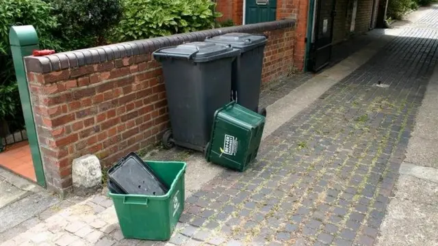 Recycling boxes and wheelie bins