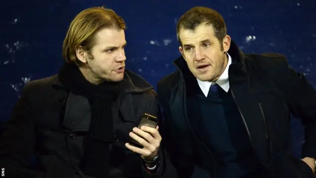 Raith Rovers legend Stevie Crawford (right), now with Hearts, back at Stark's Park with his head coach, Robbie Neilson