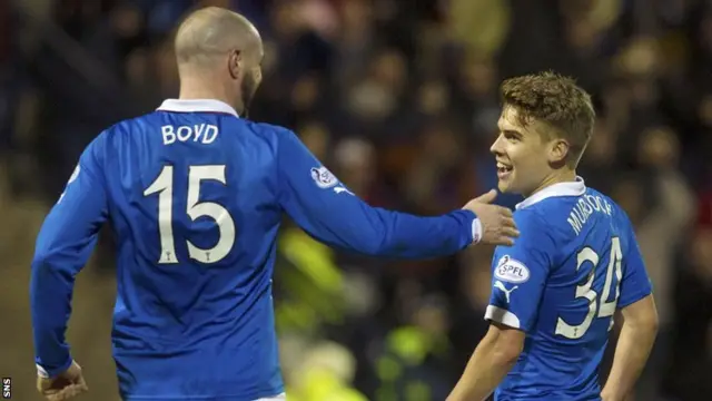 Kris Boyd congratulates scorer Andy Murdoch