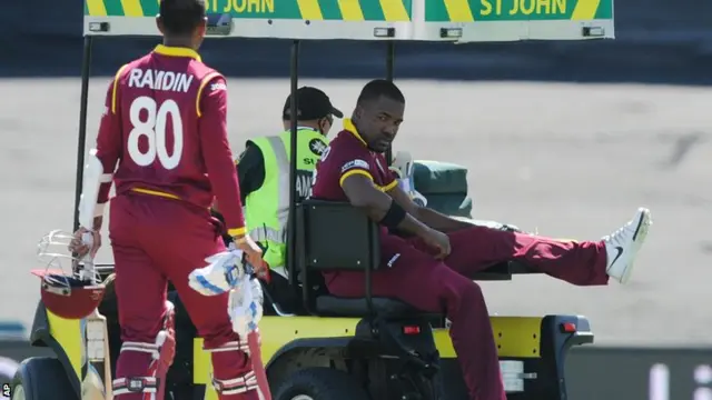 Darren Bravo leaves the field on a medical cart