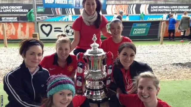 People's Cup women's team holding the FA Cup