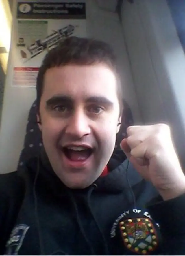 Peoples Cup man on train selfie