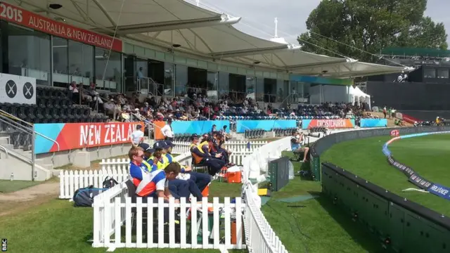 The England bench at the Hagley Oval, Christchurch