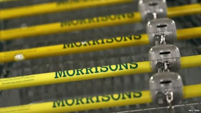 Shopping trolleys are stacked at a Morrisons supermarket