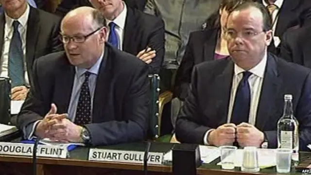 HSBC Chief Executive Stuart Gulliver (R) and HSBC chairman Douglas Flint (L) giving evidence at a Treasury Committee hearing