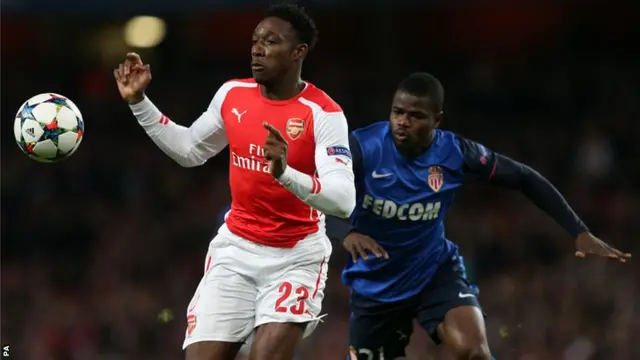 Arsenal striker Danny Welbeck controls the ball