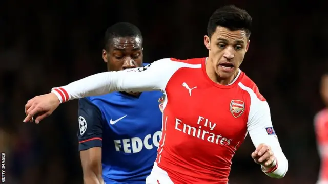 Arsenal striker Alexis Sanchez runs the Monaco defence