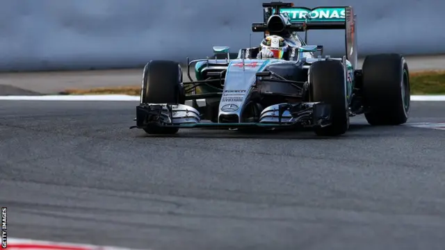 Lewis Hamilton out on the track in Barcelona