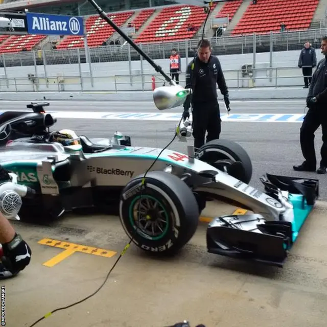 Mercedes pit lane picture from Barcelona