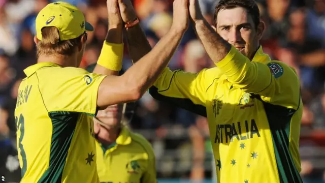 Shane Watson and Glenn Mazwell celebrate the wicket