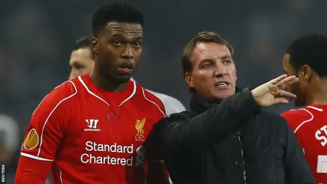 Liverpool striker Daniel Sturridge (left) and Reds manager Brendan Rodgers