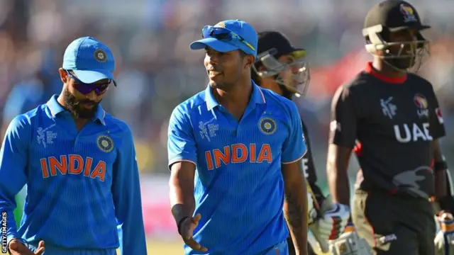 Players leave the field as UAE are all out