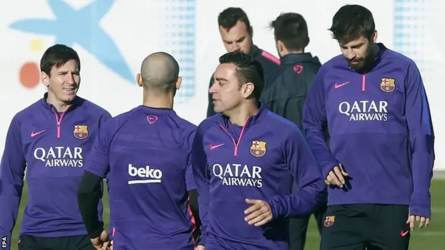 Barcelona players training ahead of the game with Granada